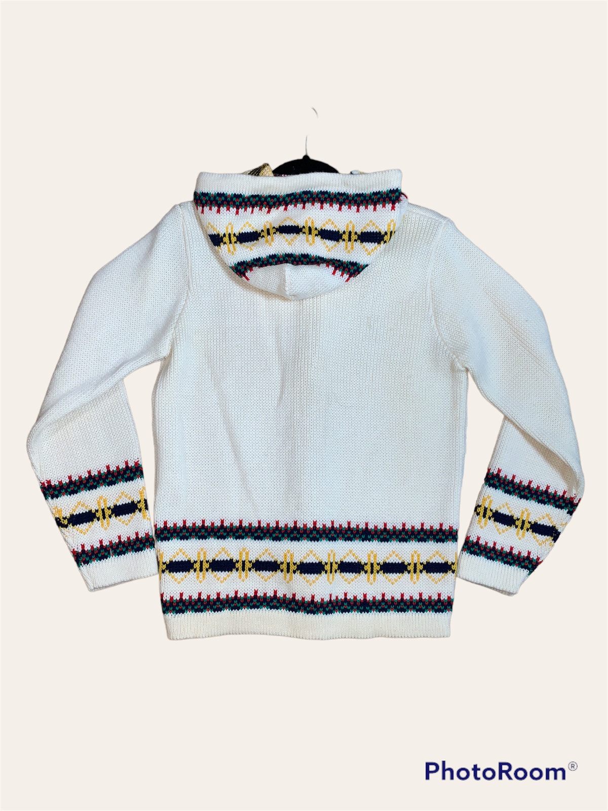 Tundra Woman’s Wool Knit Scandinavian Wool Sweater Full Zip Hooded Cream - M